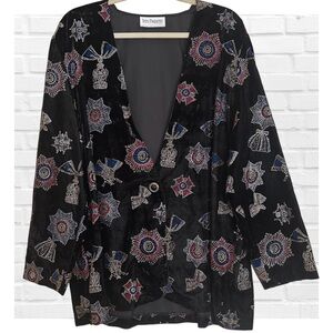 Vintage Tres Paquette Sz 1X Black Velvet Embroidered Blazer Artsy Party Formal